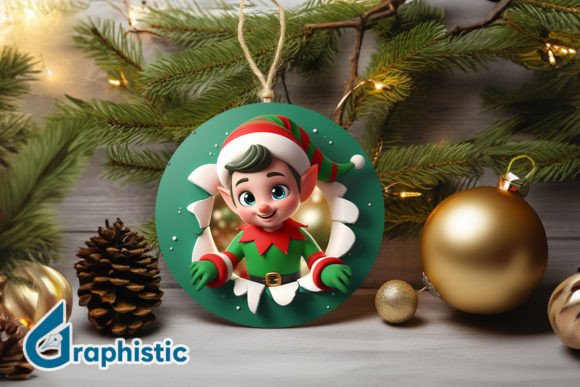 3D Cute Elf Christmas Ornament Graphics