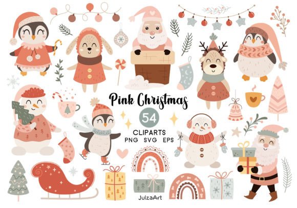 A Pink Christmas Clipart Set for Crafting & Design