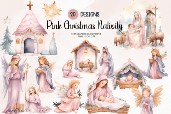 A Pink Christmas Nativity Graphics Kit for Cozy Handmade Collections