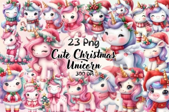 Cute Christmas Unicorn Graphics for Festive Brand Illustrations