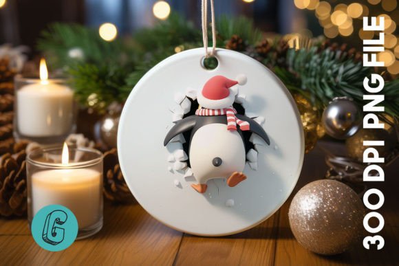 Penguin Christmas Ornament Back 83: A Festive Graphic Asset