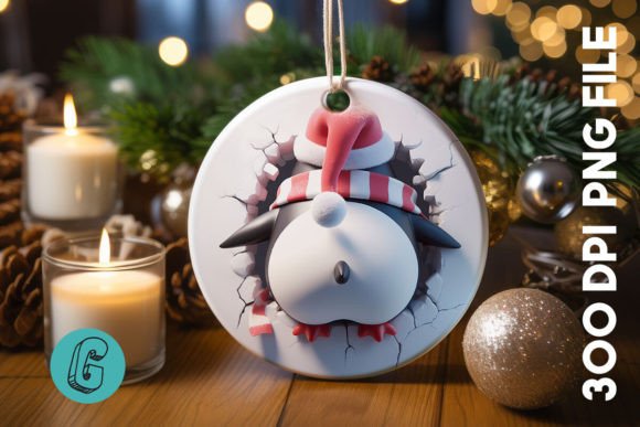 Penguin Christmas Ornament Back 91 for Graphics & Illustrations